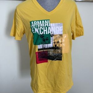 Armani Exchange yellow v neck tshirt